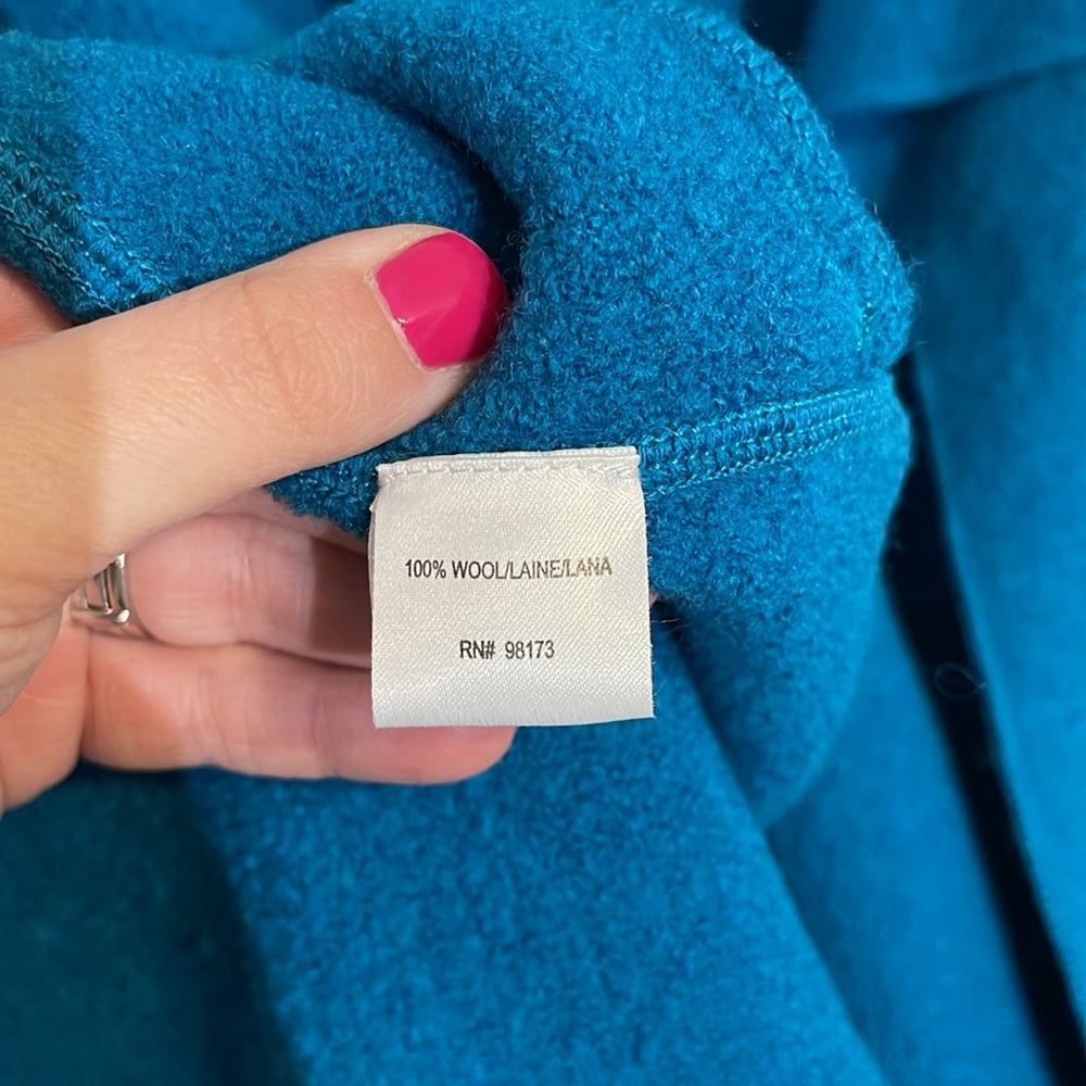 W by Worth Wool Open Front Waterfall Blue Cardigan Sweater Women’s Size Small - Picture 7 of 8